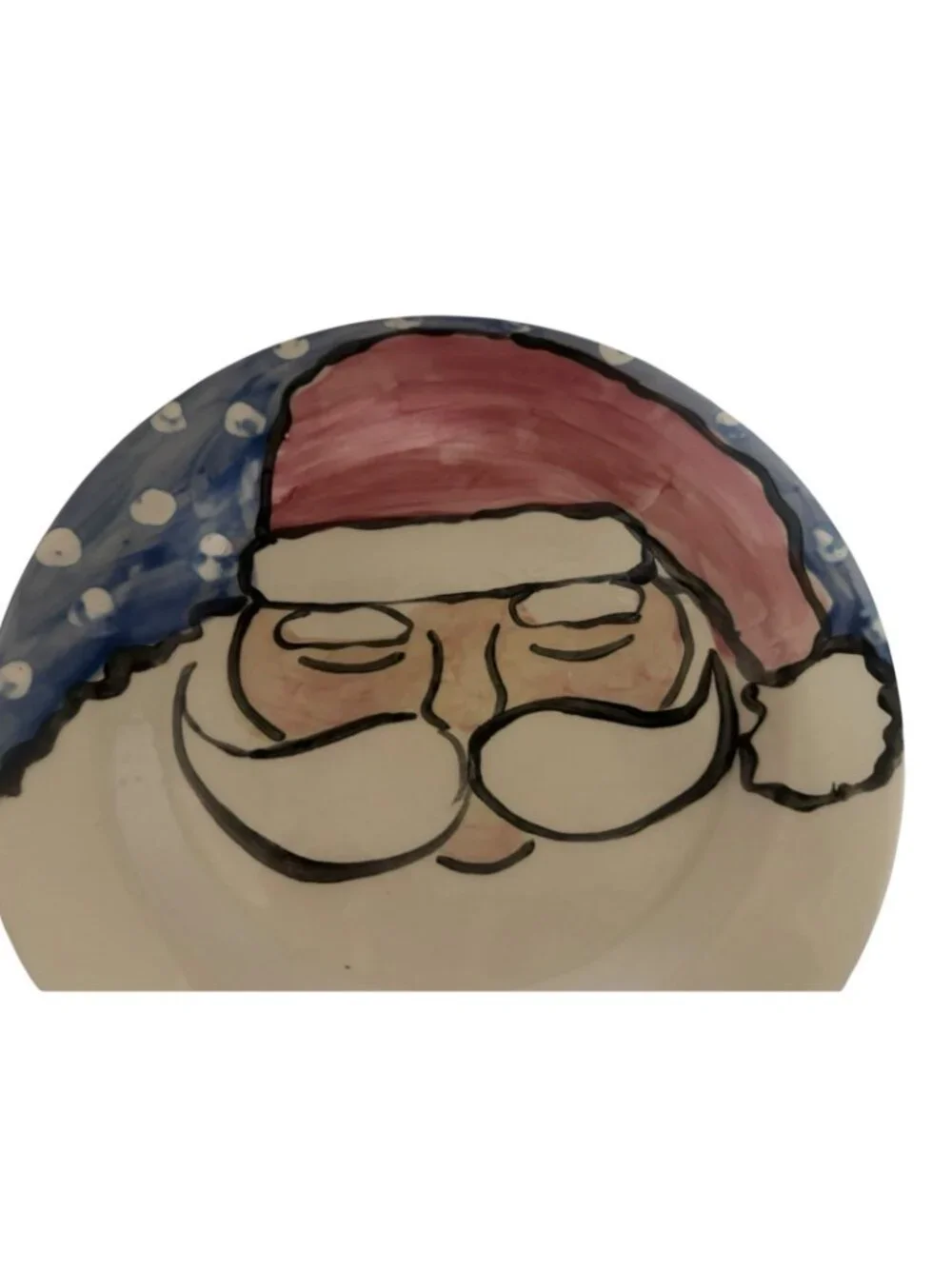 Vintage Hand Painted Santa Christmas Cookie Plate Ceramic Signed Adorable!!!